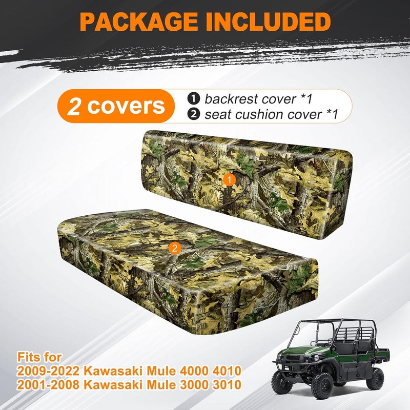 BORDAN UTV Seat Cover Camo for Kawasaki Mule, Waterproof Seat Cover Set for Kawasaki Mule 2009-2025 4000 4010/2001-2008 3000 3010, Heavy Duty 1680D Full Protection Outdoor Camo Cover(2 PCS) - Image 4
